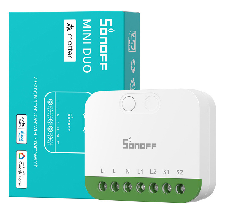 SONOFF smart διακόπτης MINI DUO, 2 κανάλια, WiFi, συμβατός με Matter, 16A, λευκός - Image 5