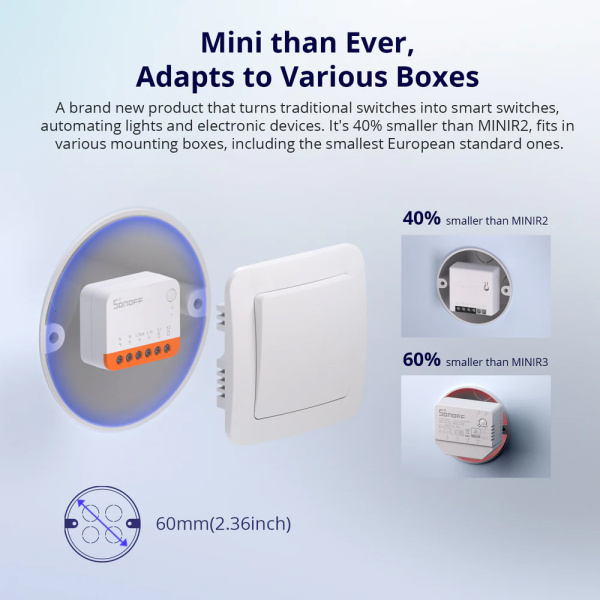 Alternative view of SONOFF smart διακόπτης MINIR4, 2 κανάλια, WiFi, 10A, λευκός