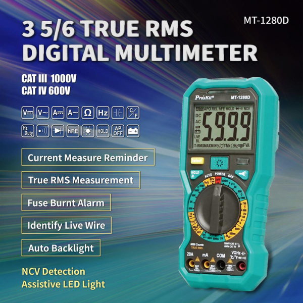 Alternative view of PROSKIT ψηφιακό πολύμετρο MT-1280D, 1000V DC, NVC, True RMS