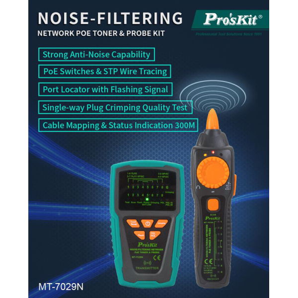 Alternative view of PROSKIT tester καλωδίων δικτύου MT-7029N για RJ45/11/12