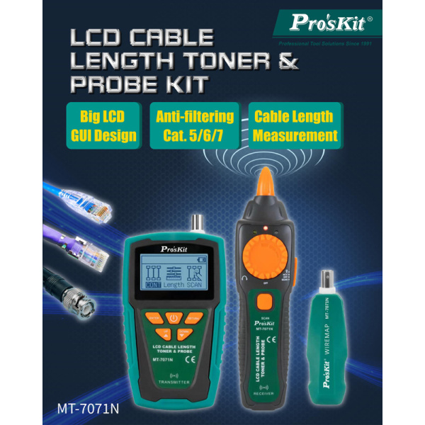 Alternative view of PROSKIT tester καλωδίων δικτύου MT-7071N για RJ45/11/12 & BNC
