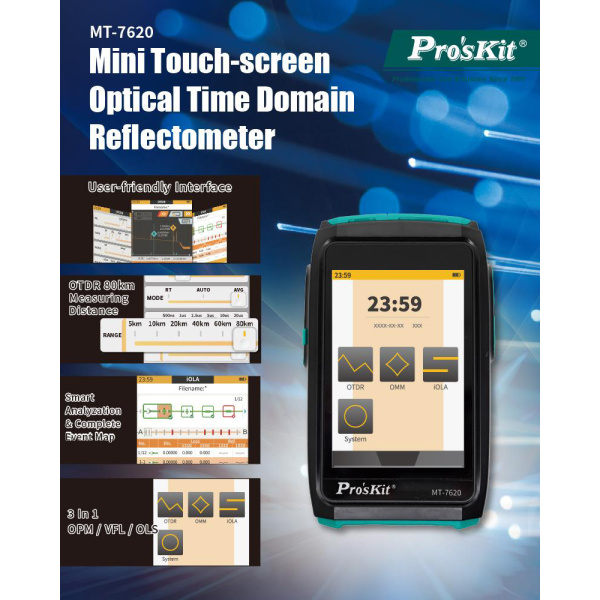 Alternative view of PROSKIT mini OTDR tester καλωδίων οπτικής ίνας MT-7620 με οθόνη αφής