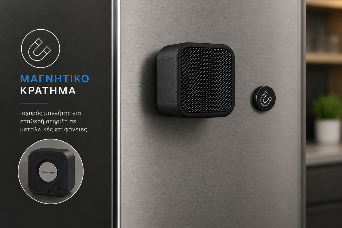 POWERTECH μίνι φορητό ηχείο PT-1626, μαγνητικό, 5W, Bluetooth, 400mAh, μαύρο - Image 4