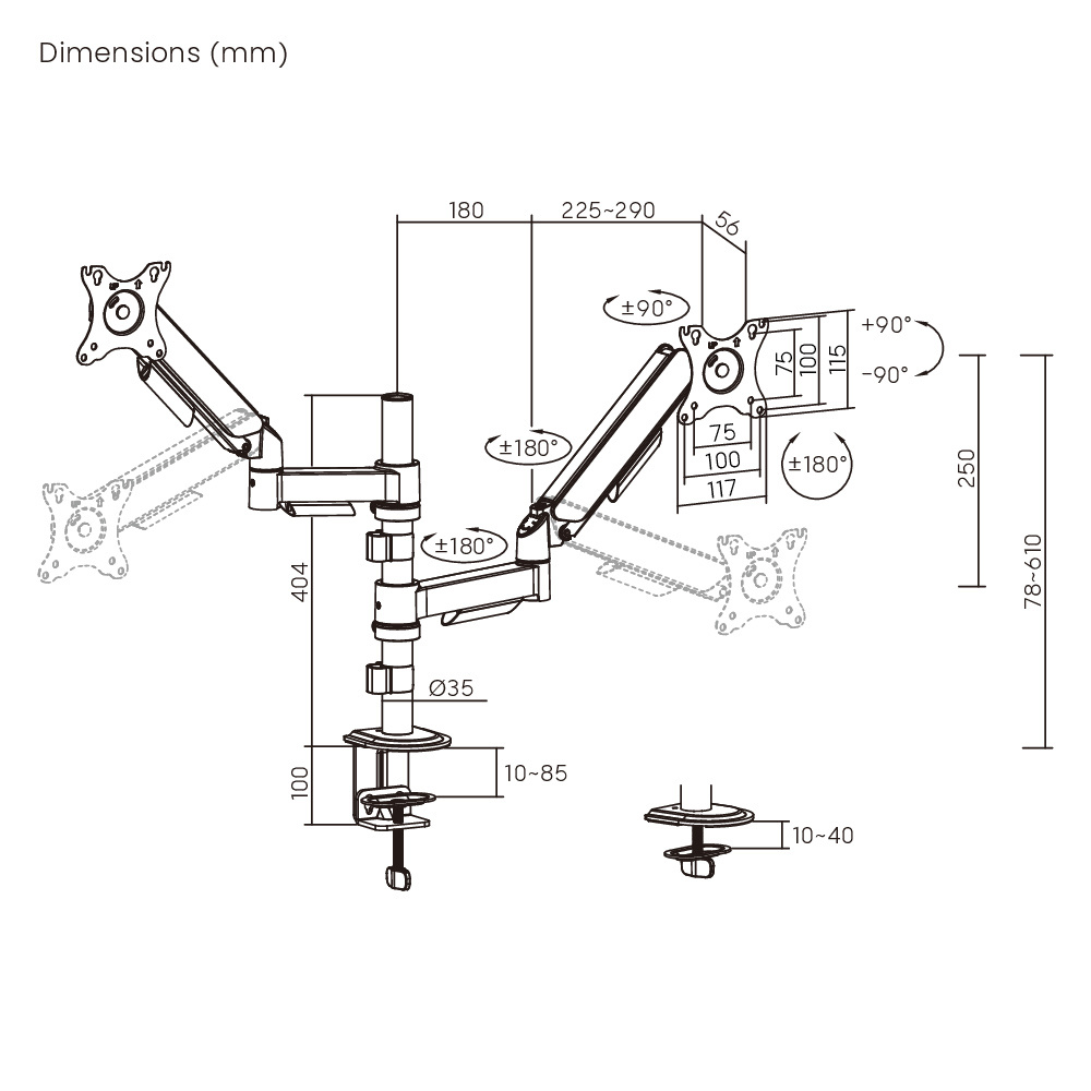POWERTECH βάση γραφείου για 2x οθόνες PT-1628, 17-32", έως 9kg - Image 6
