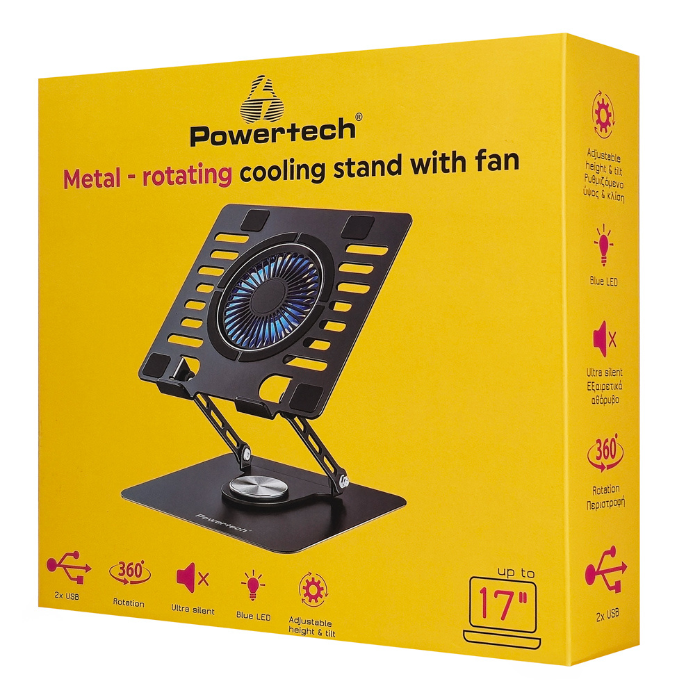 POWERTECH βάση & ψύξη laptop PT-1630 έως 17", 110mm LED fan, μεταλλική, μαύρη - Image 8