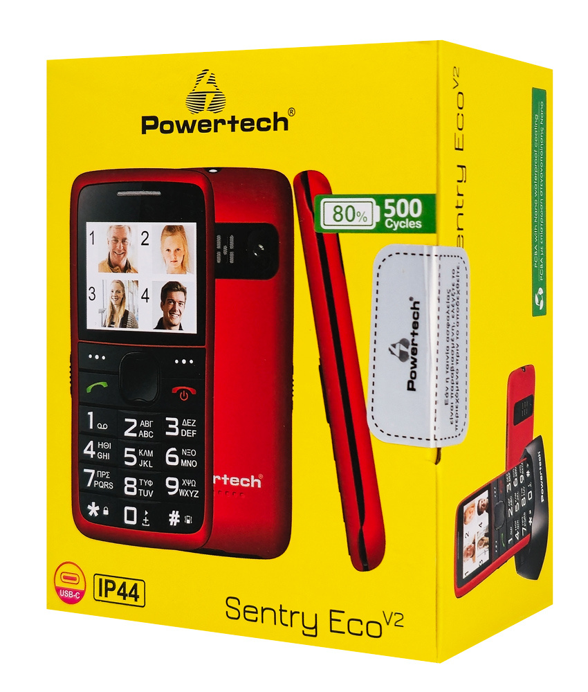 POWERTECH Κινητό Τηλέφωνο Sentry Eco PTM-25, SOS Call, με φακό, κόκκινο - Image 3