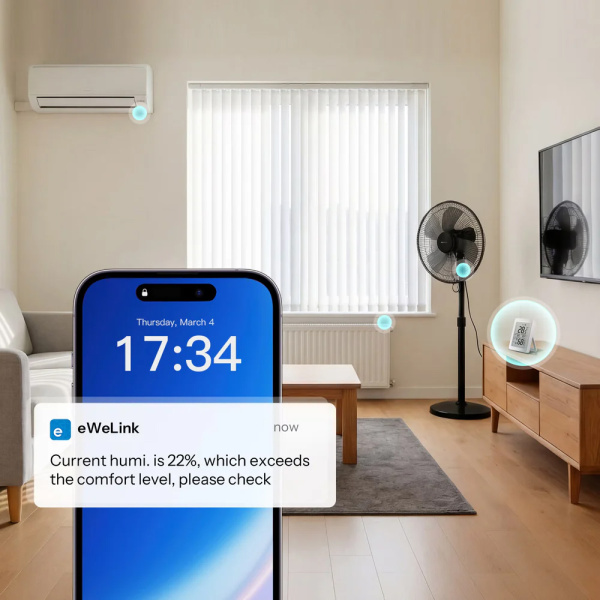 Alternative view of SONOFF smart θερμόμετρο & υγρασιόμετρο AirGuard TH, έως 60°C, ZigBee 3.0 & Bluetooth, λευκό