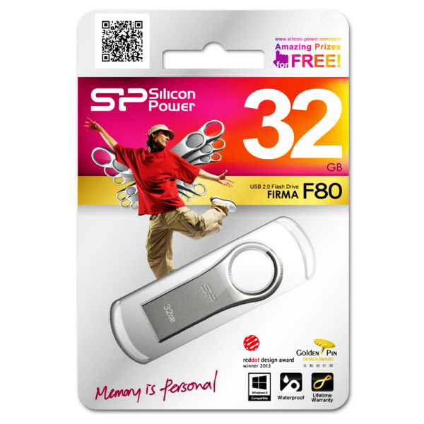 Alternative view of SILICON POWER USB Flash Drive Firma F80, 32GB, USB 2.0, ασημί