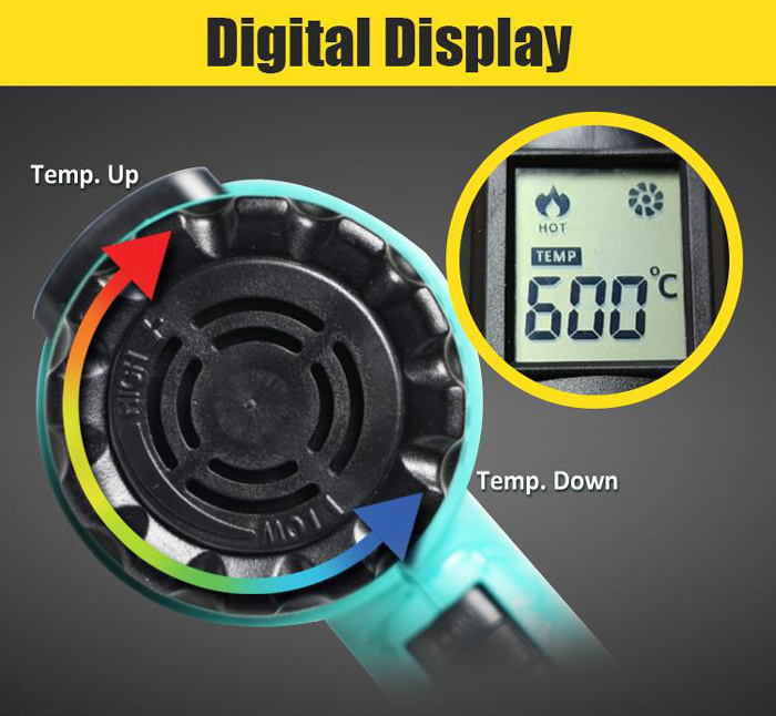 PROSKIT πιστόλι θερμού αέρα SS-626B με οθόνη, 1800W, 50~600 °C - Image 5