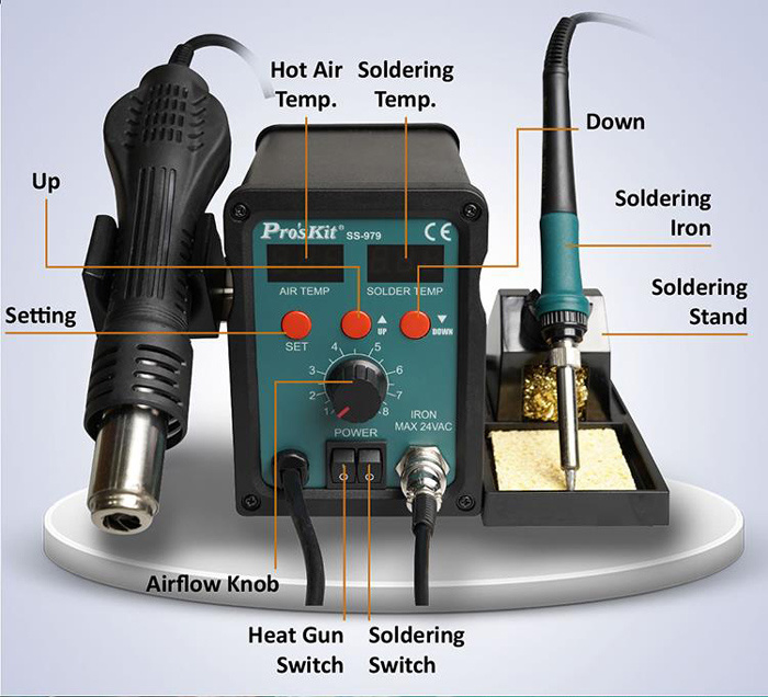 PROSKIT σταθμός συγκόλλησης SS-979B, κολλητήρι/air gun, 760W, 200-480 °C - Image 3