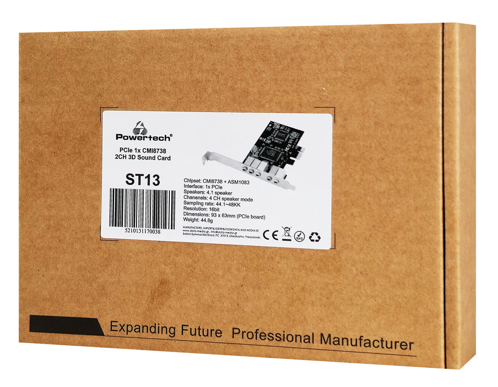 POWERTECH κάρτα επέκτασης ήχου PCIe σε 2x channel audio ST13, CMI8738 + ASM1083 - Image 5