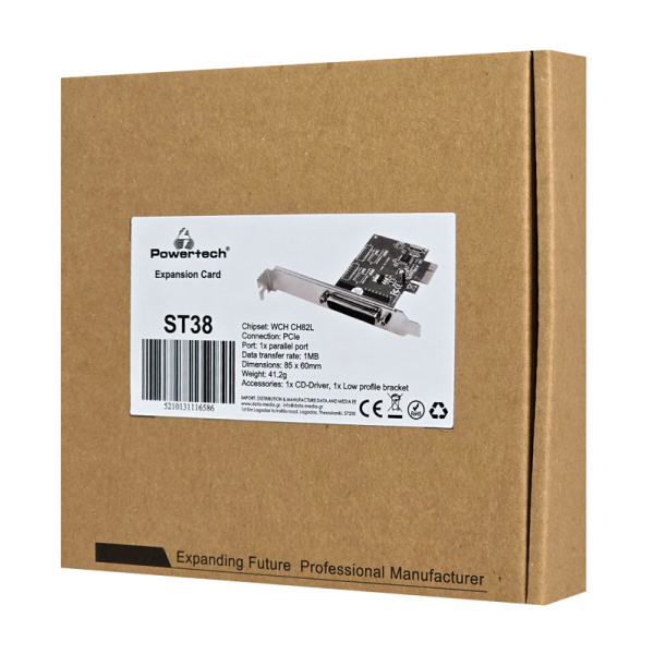 Alternative view of POWERTECH κάρτα επέκτασης PCIe σε 1x parallel ST38, 1MB, 85x60mm