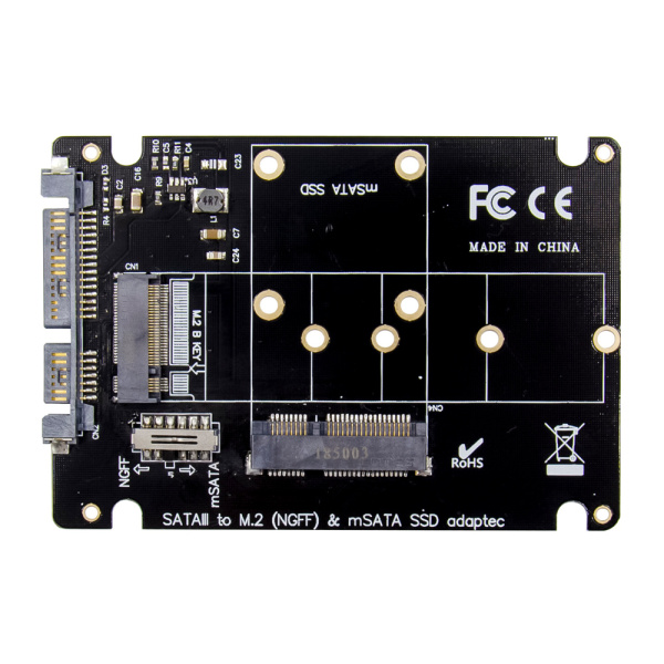 Alternative view of POWERTECH κάρτα μετατροπής 2.5" SATA σε M.2 B & mSATA SSD ST525, 6Gbps