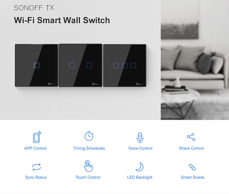 SONOFF smart διακόπτης ΤΧ-T3EU1C, αφής, Wi-Fi, μονός, μαύρος - Image 3