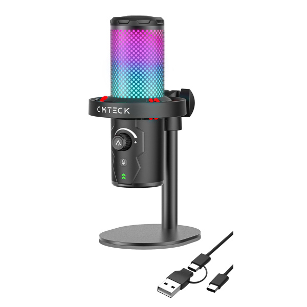 CMTECK επιτραπέζιο μικρόφωνο XM560, καρδιοειδές, USB/USB-C, RGB LED, μαύρο