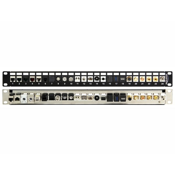 Alternative view of DELOCK keystone patch panel 43277, 19"/1U, 24 ports, μαύρο