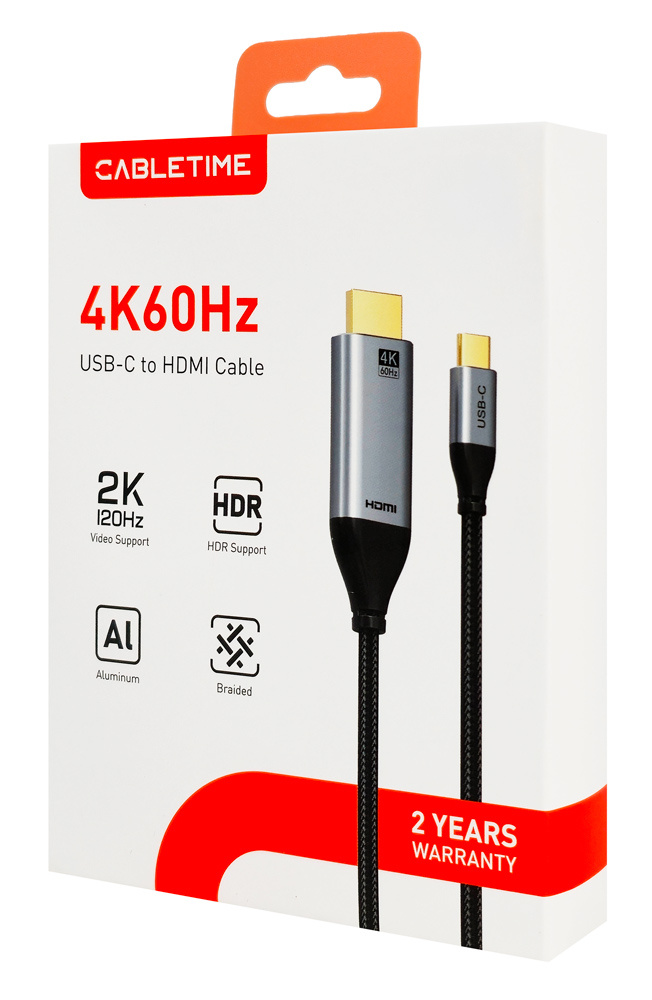 CABLETIME καλώδιο USB-C σε HDMI CT-CMHD2, 4K/60Hz, 3m, μαύρο - Image 3