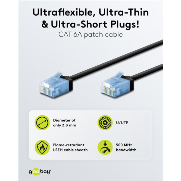 Alternative view of GOOBAY καλώδιο δικτύου 74239, CAT 6A U/UTP, ultra slim, copper, 500MHz, 5m, μαύρο