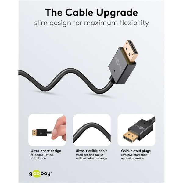 Alternative view of GOOBAY καλώδιο DisplayPort 77442, 8K/120Hz, 40 Gbps, 1m, μαύρο