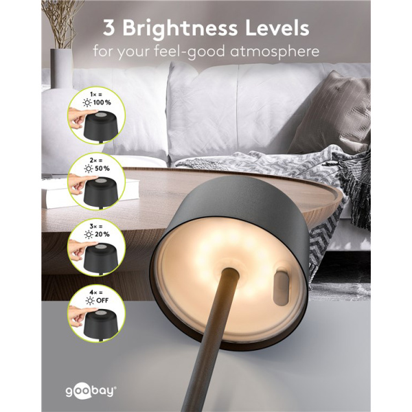 Alternative view of GOOBAY επιτραπέζιο φωτιστικό 77675, 3000K, dimmable, επαναφορτιζόμενο, μαύρο