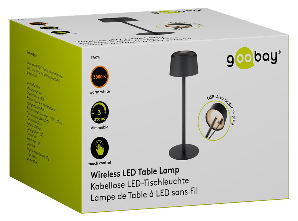 GOOBAY επιτραπέζιο φωτιστικό 77675, 3000K, dimmable, επαναφορτιζόμενο, μαύρο - Image 5
