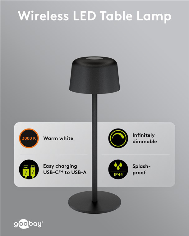 GOOBAY επιτραπέζιο φωτιστικό 77675, 3000K, dimmable, επαναφορτιζόμενο, μαύρο - Image 6