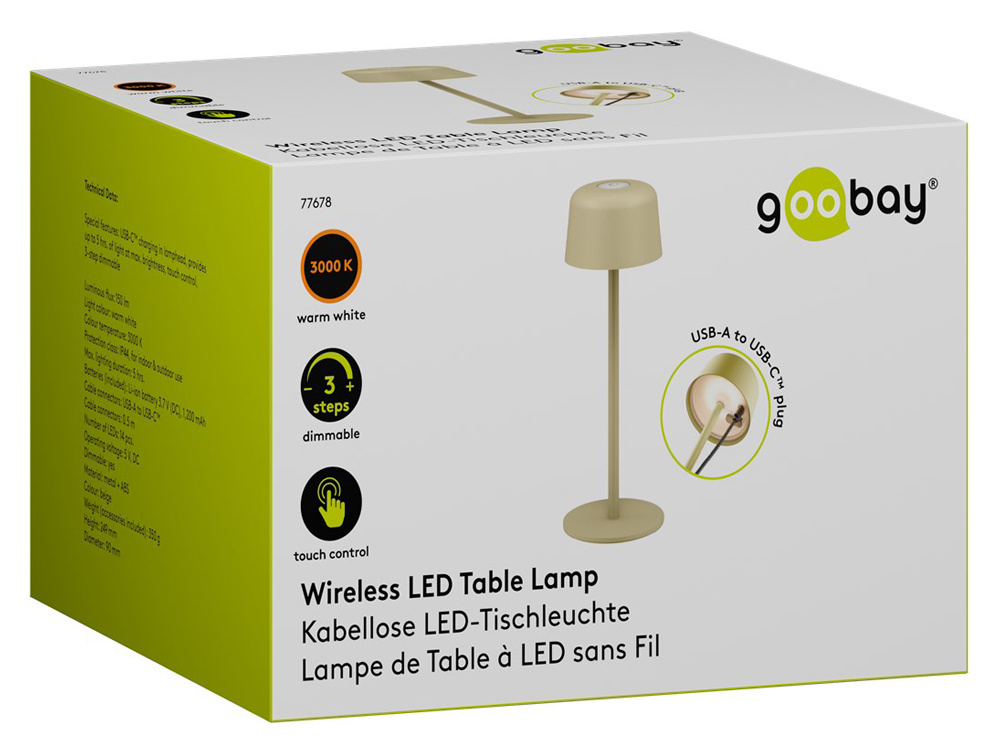 GOOBAY επιτραπέζιο φωτιστικό 77678, 3000K, dimmable, επαναφορτιζόμενο, μπεζ - Image 5
