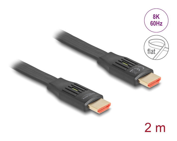 DELOCK καλώδιο HDMI 81002, flat, 8K/60Hz, 48 Gbps, eARC, HDR, 2m, μαύρο - Image 3