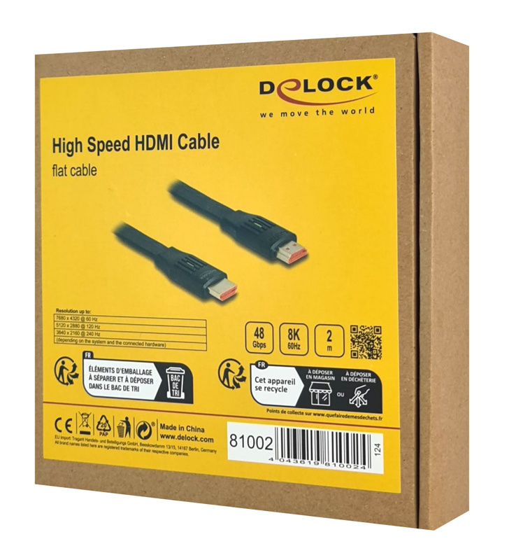 DELOCK καλώδιο HDMI 81002, flat, 8K/60Hz, 48 Gbps, eARC, HDR, 2m, μαύρο - Image 4