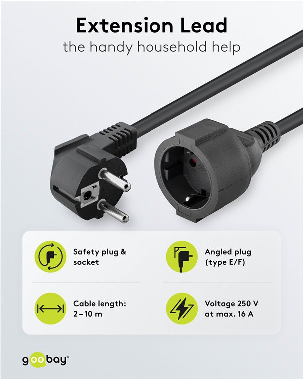 GOOBAY μπαλαντέζα προέκταση ρεύματος 93095, schuko, 3x 1.5mm², 10m, μαύρη - Image 2