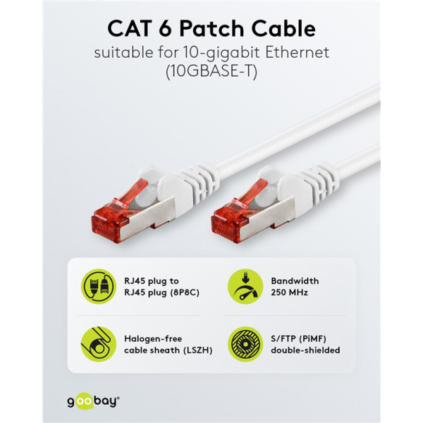Alternative view of GOOBAY καλώδιο δικτύου 93501, CAT 6 S/FTP, copper, 250MHz, 0.5m, λευκό