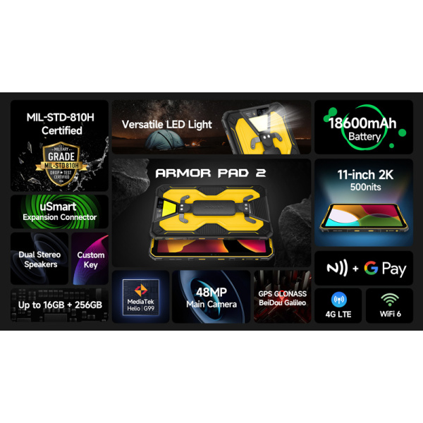 Alternative view of ULEFONE tablet Armor Pad 2, 11" 8/256GB, 18600mAh, IP68/IP69K, 4G, μαύρο