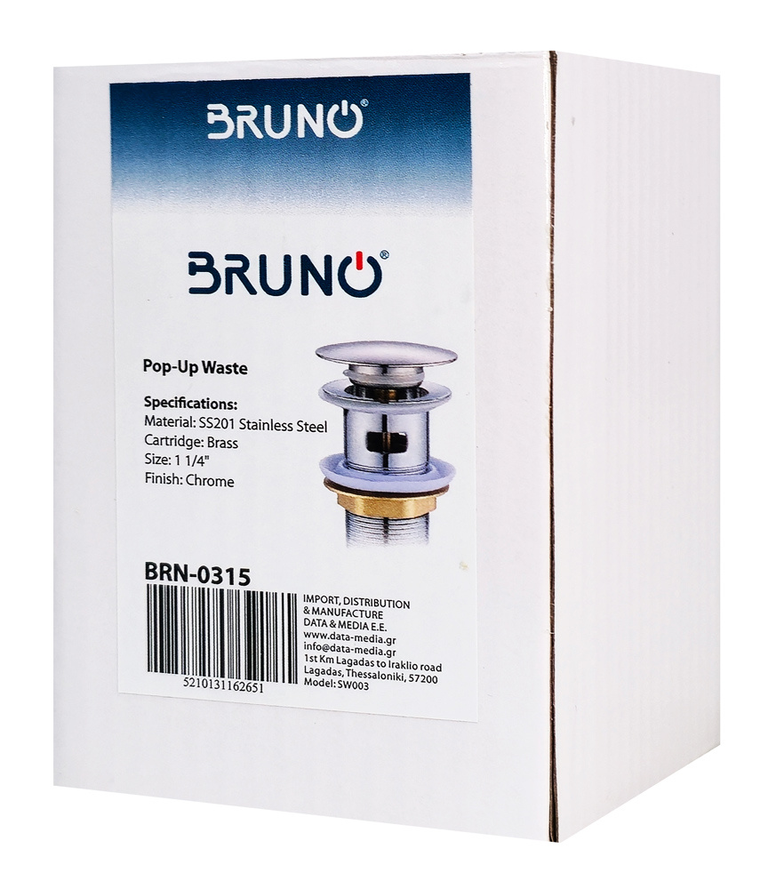 BRUNO βαλβίδα νιπτήρα Pop Up BRN-0315, 1-1/4", ανοξείδωτο ατσάλι, χρωμέ - Image 3