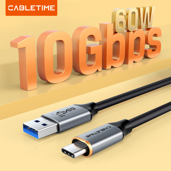 Alternative view of CABLETIME καλώδιο USB-C σε USB CT-AMCMG2, 60W, 10Gbps, 1m, μαύρο