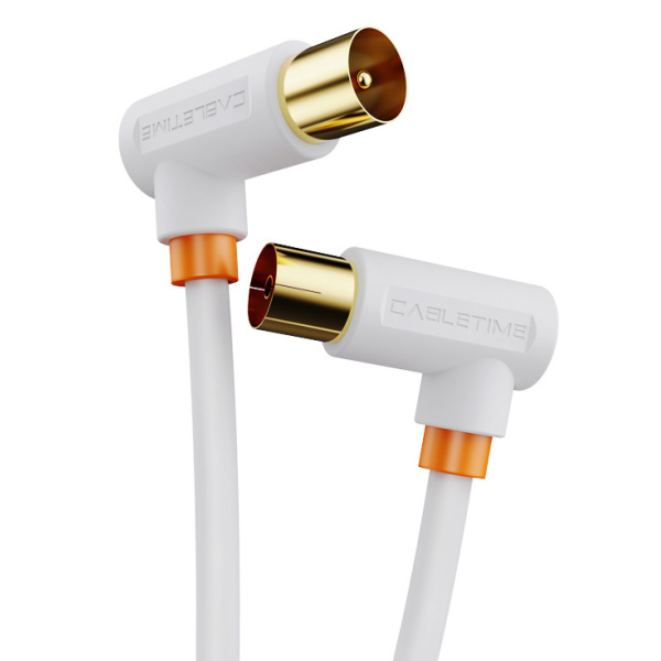 CABLETIME καλώδιο κεραίας CT-AV101-10, γωνιακό, 75 Ohm, 1m, λευκό