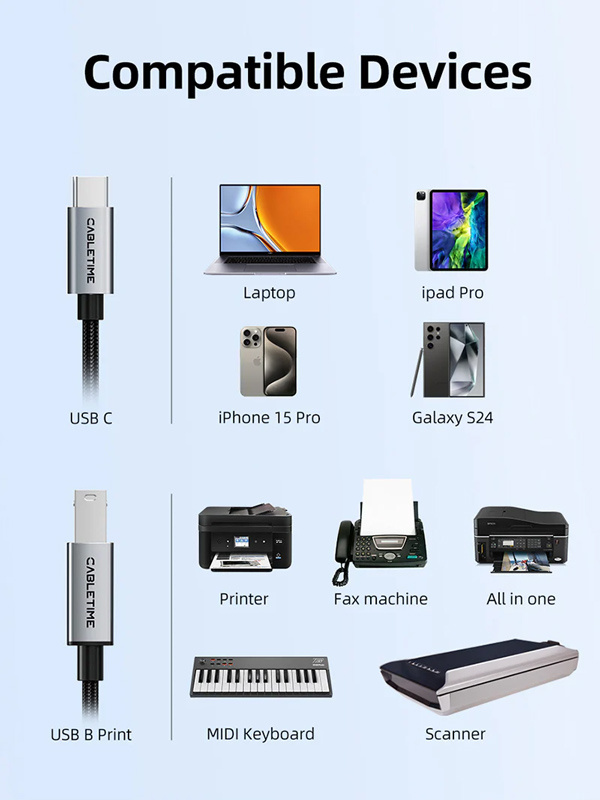 CABLETIME καλώδιο USB-C σε USB Type B CT-CMBM1, 480Mbps, 2m, μαύρο - Image 6