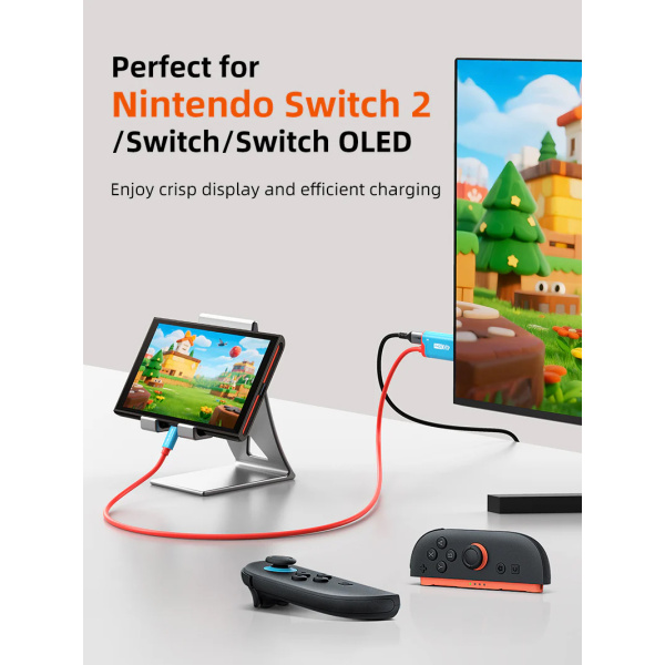 Alternative view of CABLETIME καλώδιο USB-C σε HDMI CT-CMHD4P, 4K/60Hz, PD100W, 2m, κόκκινο