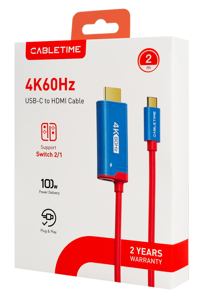 CABLETIME καλώδιο USB-C σε HDMI CT-CMHD4P, 4K/60Hz, PD100W, 2m, κόκκινο - Image 5