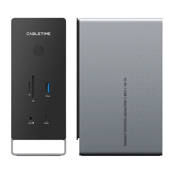 Alternative view of CABLETIME docking station CT-DK181-AG, 16 θυρών, USB-C σύνδεση, 100W PD, 1000Mbps, MST, γκρι