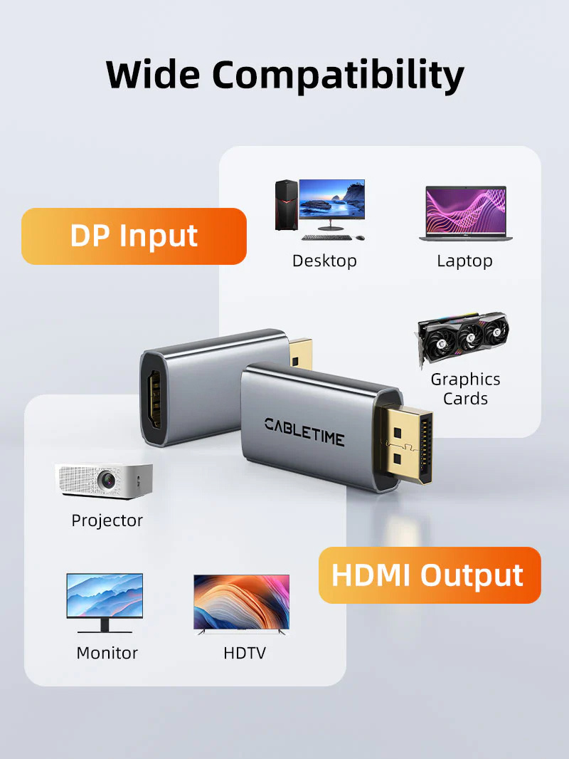CABLETIME αντάπτορας DisplayPort σε HDMI CT-DMHF4K-AG6, 4K/60Hz, γκρι - Image 6