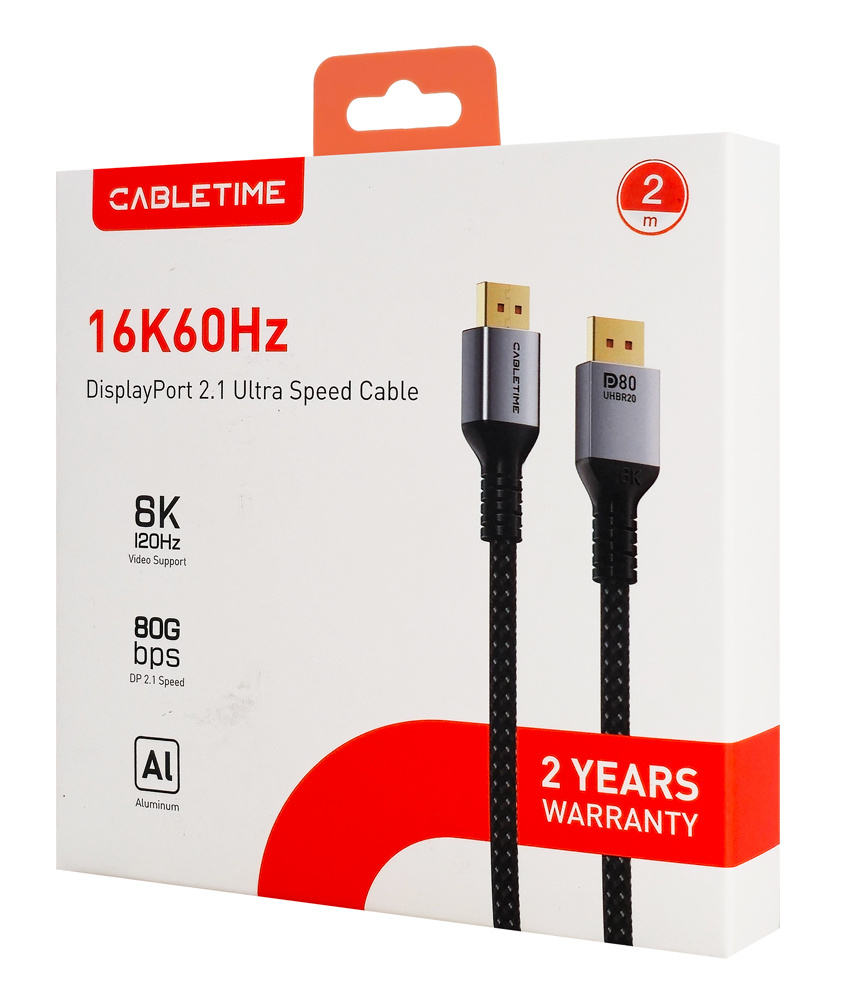CABLETIME καλώδιο DisplayPort 2.1 CT-DP16K, VESA Certified, 16K/60Hz, 80 Gbps, 2m, μαύρο - Image 8