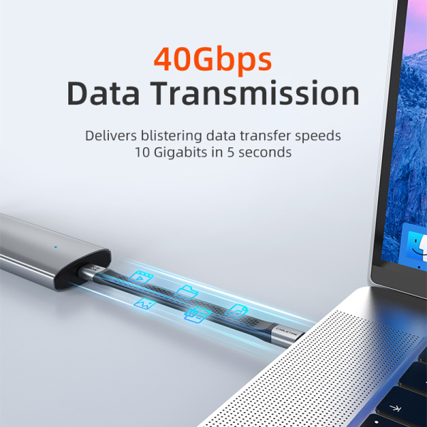 Alternative view of CABLETIME καλώδιο USB-C CT-FU4-AG, flat, 240W, 40Gbps, 8K/60Hz, USB4, 0.15m, μαύρο
