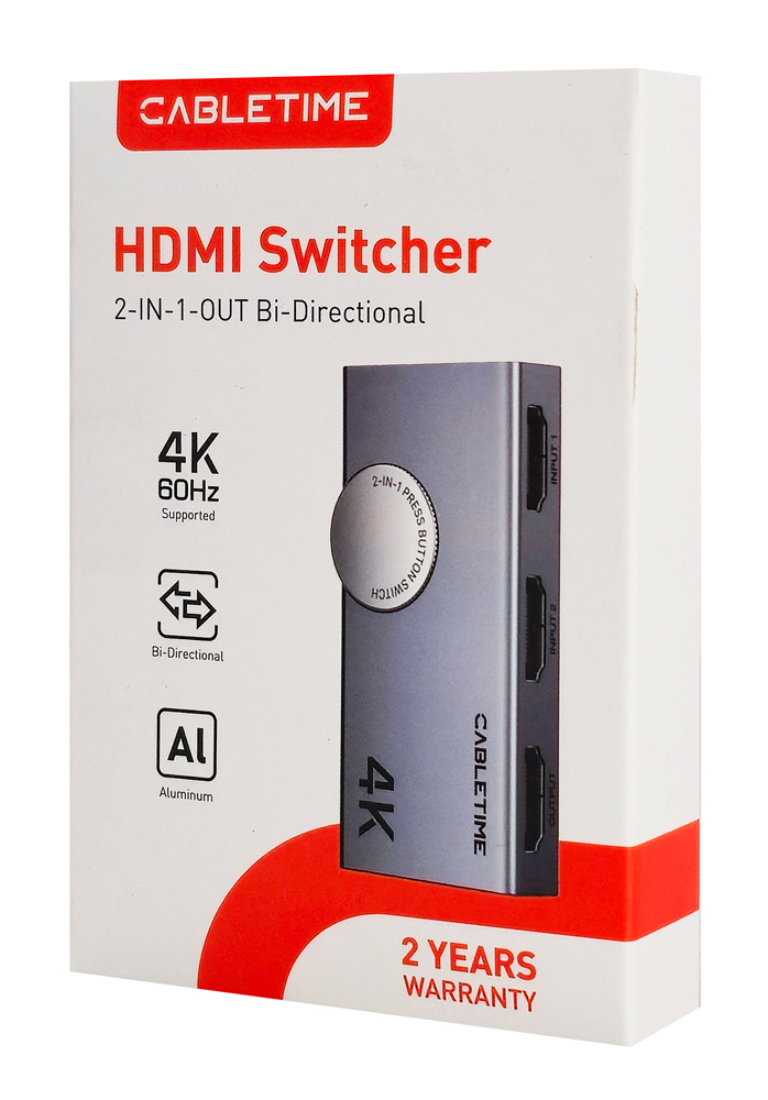 CABLETIME HDMI switch CT-HS4K2-AG, 2 σε 1, 4K/60Hz, bi-directional, γκρι - Image 7