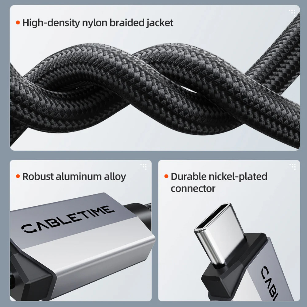 CABLETIME καλώδιο USB-C CT-USB4V2, USB4, 240W, 80Gbps, 8K/60Hz, 1m, μαύρο - Image 5