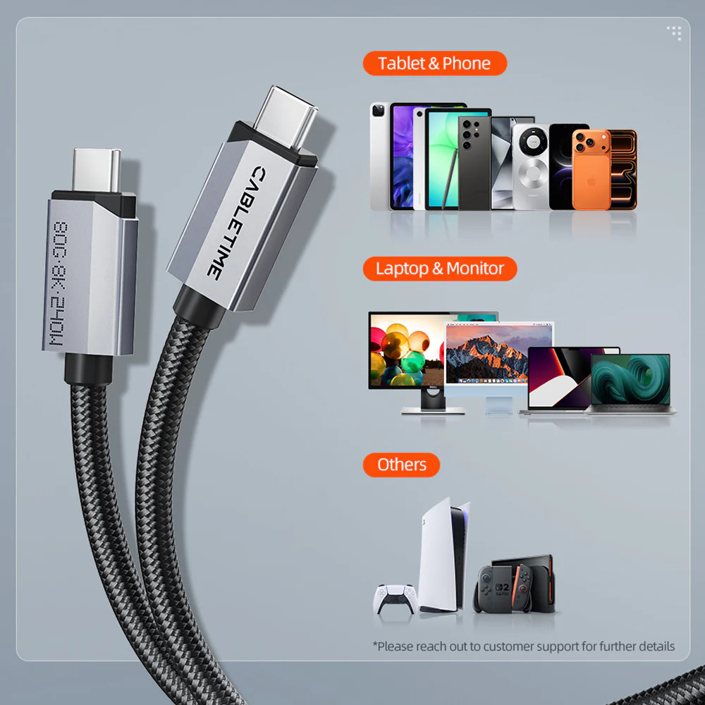 CABLETIME καλώδιο USB-C CT-USB4V2, USB4, 240W, 80Gbps, 8K/60Hz, 1m, μαύρο - Image 6