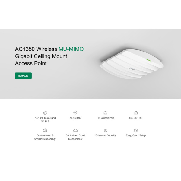 Alternative view of TP-LINK access point EAP225, AC1350 MU-MIMO, οροφής, V4.20