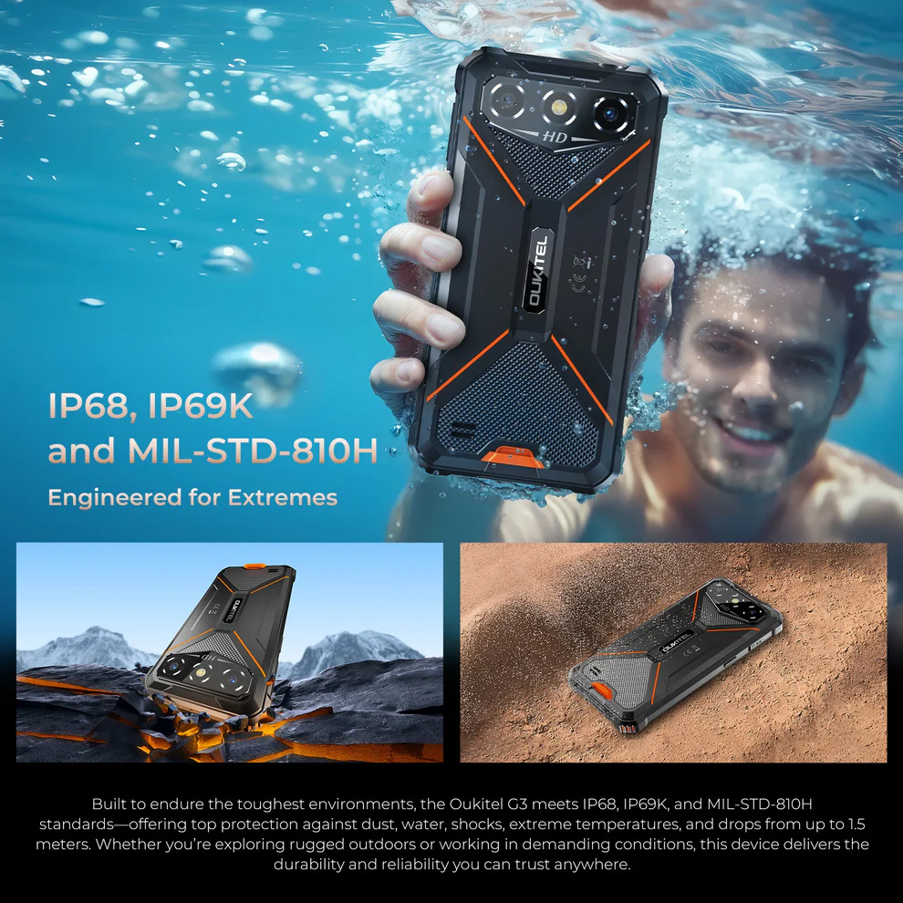 OUKITEL smartphone G3, 6", 4/128GB, 6300mAh, IP68/IP69K/MIL-STD 810H, μαύρο - Image 6