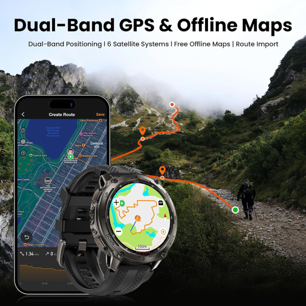 Alternative view of KOSPET smartwatch TANK T4, heart rate, 1.43" AMOLED, GPS, 10 ATM & IP69K, μαύρο