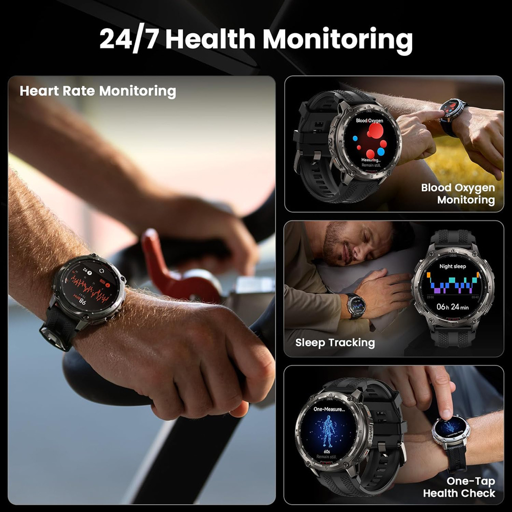 KOSPET smartwatch TANK T4, heart rate, 1.43" AMOLED, GPS, 10 ATM & IP69K, μαύρο - Image 8