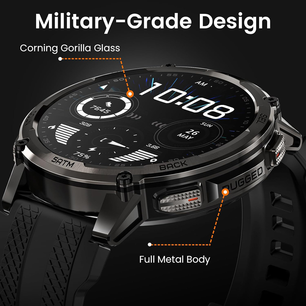 KOSPET smartwatch TANK T4C, heart rate, 1.5" AMOLED, GPS, 5 ATM & IP69K, με φακό, μαύρο - Image 5